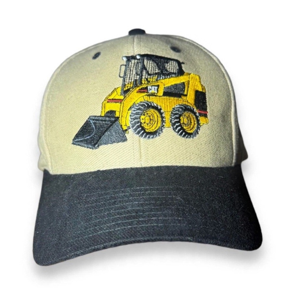 Vintage CAT Caterpillar Skid Steer Loader Hat Cap CYRK Tan Black Snapback
